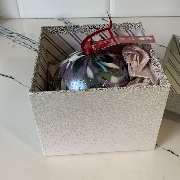 Handmade Artisan Glass Ornament - Purple and White - Picture 7 of 14